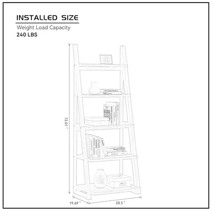 5-Tier Shelves,Bookshelf, Storage Rack, Bookcase with Rubber Wood Frame, Ladder Shelf for Living Room, Home Office, Kitchen, Bedroom, Apartmen (Grey+White 5-Tier)