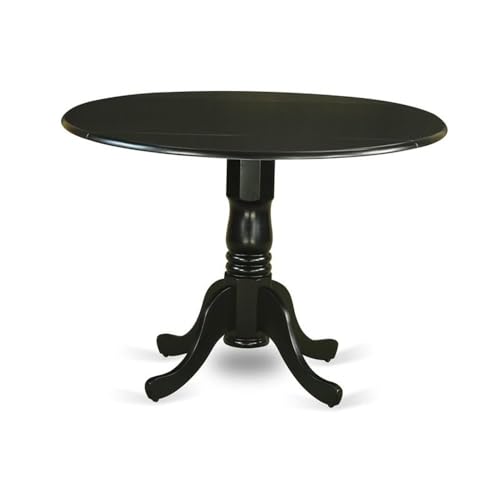 East West Furniture DLVA3-BLK-C 3 Piece Kitchen Table Set for Small Spaces Contains a Round Dining Room Table with Dropleaf and 2 Linen Fabric Upholstered Chairs, 42x42 Inch, Black - color: Dlva3-blk-c