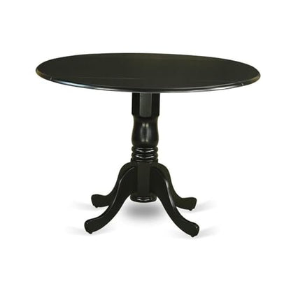East West Furniture DLVA3-BLK-C 3 Piece Kitchen Table Set for Small Spaces Contains a Round Dining Room Table with Dropleaf and 2 Linen Fabric Upholstered Chairs, 42x42 Inch, Black - color: Dlva3-blk-c