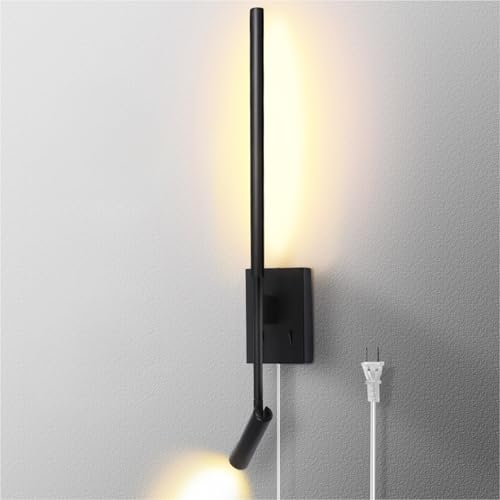 ZEROUNO Modern Plug in Wall Sconce Indoor Wall Light, Minimalist LED Line Wall Lamp with Switch, Adjustable Matte Black Wall lamp for Living Room Bedroom Hallway Reading etc - color: Black, size: 1-PCS