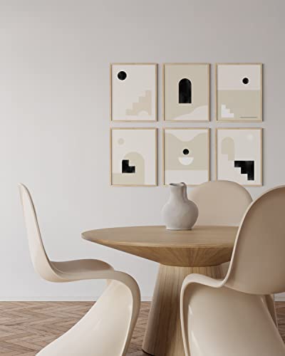 HAUS AND HUES Boho Prints Neutral Wall Art - Set of 6 Mid Century Modern Artwork, Bohemian Posters and Prints, Wall Art Mid Century, Modern Bohemian Posters (11x14, Unframed) - color: Neutral Staircase, size: 11"L x 14"W