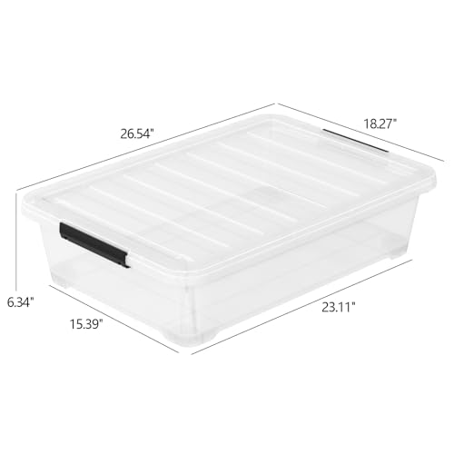 40 Quart Under Bed Plastic Storage Bins Wheels, Set of 3 | Clear Plastic Underbed Containers with Lid, Rolling Wheels for Easy Slide-Out, Space-Saving Organizer for Clothes and Shoes - size: 40 Quart