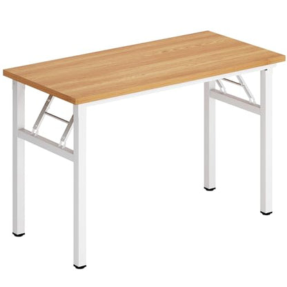 DlandHome 39 inches Folding Table Computer Desk Portable ActivityTable Conference Table Home Office Desk, Fully Assembled Teak and White DND-ND5-100TW | Foldable Writing Table for Small Spaces Bedroom, No Assembly Required, Wood Top Metal Frame, Collapsib