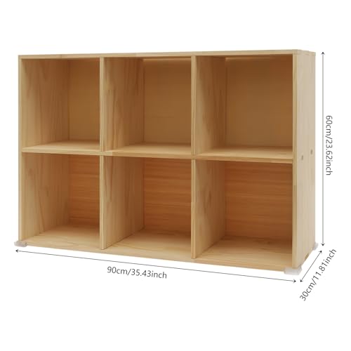 6 Cube Organizer Bookcase, Solid Wood Bookshelf with Back Panel, Floor Standing Open Bookcase, Vertical or Horizontal Storage Shelf for Living Room Office(35.4" L x 11.8" W x 23.6" H) - size: 6-Cube