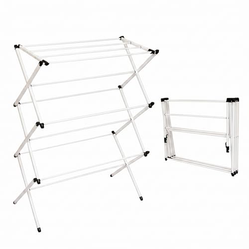 Honey-Can-Do 3-Tier Oversized Clothes Drying Rack, 31" Wide, No Assembly | Oversized 31" x 42" rack with 26 ft of drying space for bedding and large loads. Sturdy metal frame folds flat fast. - color: White, size: 31" W