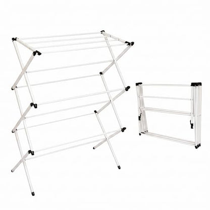 Honey-Can-Do 3-Tier Oversized Clothes Drying Rack, 31" Wide, No Assembly | Oversized 31" x 42" rack with 26 ft of drying space for bedding and large loads. Sturdy metal frame folds flat fast. - color: White, size: 31" W
