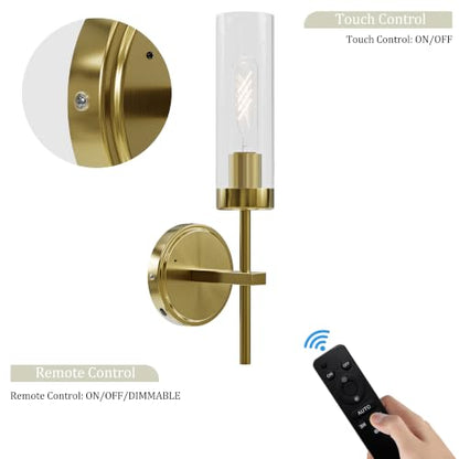 Gold Battery Operated Wall Sconce, Wireless Wall Sconces with Remote Control, Rechargeable 3000K Dimmable Wall Light for Bedroom Living Room Bathroom Hallway Entryway Stairwell - color: Gold, size: 1 Pack