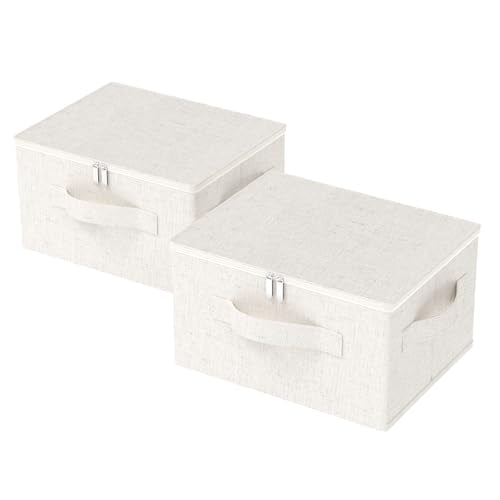 Underbed Storage Baskets with Lids,17.7x13.7x9.8in,Beige,2 Pack | Storage Boxes with Soft Cloth Handles,Thick PP Sheet Wardrobe Containers,Washable Drawer Organizer,Under Bed Bins for closet - color: Beige, size: 17.7x13.7x9.8in(2 Pack)