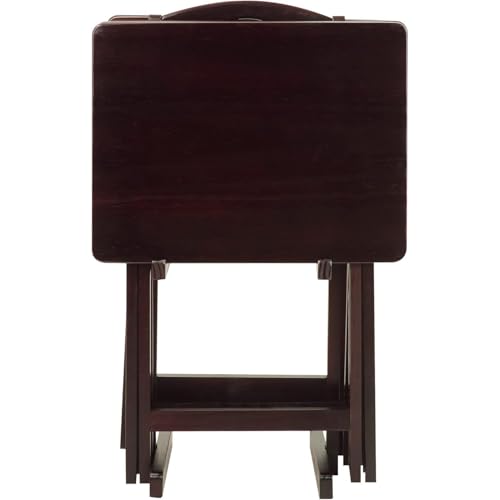HomeStock Antique 5-Piece Solid Wood Folding Tray Table Set with Storage Stand 4 Durable TV Tables for Living Room or Snacks, 19" x 14.75" x 25.5" Espresso - color: Espresso