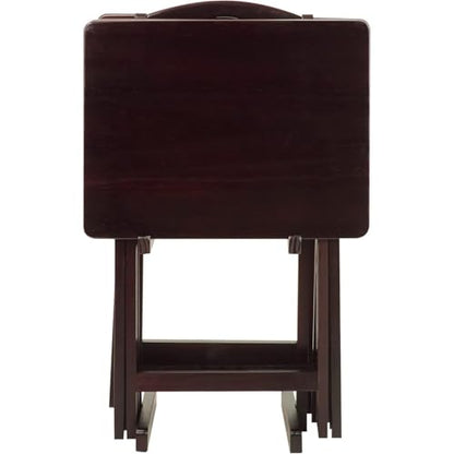 HomeStock Antique 5-Piece Solid Wood Folding Tray Table Set with Storage Stand 4 Durable TV Tables for Living Room or Snacks, 19" x 14.75" x 25.5" Espresso - color: Espresso