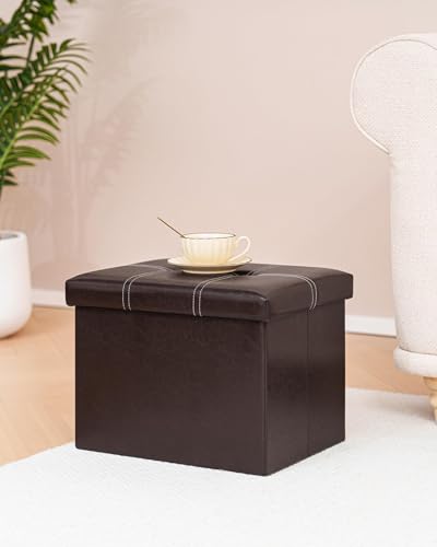 B FSOBEIIALEO Folding Storage Ottoman Cube, Faux Leather Footrest Seat Coffee Table, Brown 16.5"x12.6"x12.6" - color: Brown 16.5"x12.6"x12.6"