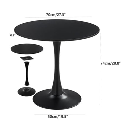27.3" Tulip Dining Table, Black, Perfect for 2-4 People, Mid-Century Modern Style, Round MDF Top with Sturdy Base for Dining Room, Living Room, Cafe - size: 27.3"