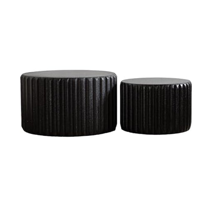 46.46'' White Round Coffee Table Set of 2, Modern Circle Fluted Drum Nesting Elegnant Coffee Table for Living Room, No Assembly, Black - color: M5-46.46in-black