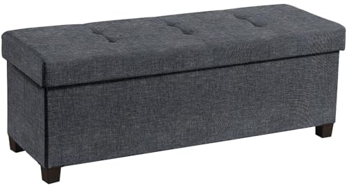 Ornavo Home 43" Large Storage Ottoman Bench with Legs, Black | Foot Rest Stool; Ottoman with Hidden Storage; Ideal for Bedroom, Living Room, Entryway or Home Office - color: Black, size: 15"D x 43"W x 15"H
