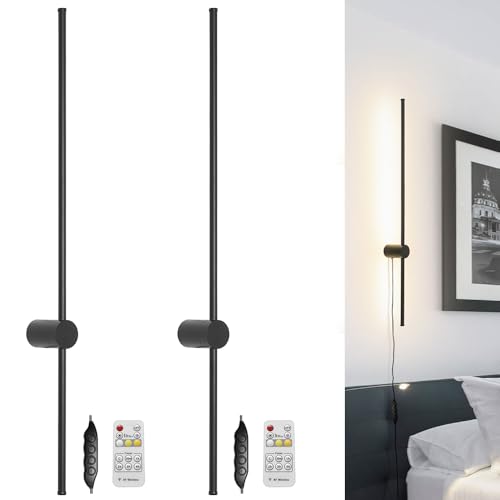 RC Dimmable Modern Plug in Wall Sconce Set of Two LED Black Wall Lights with Dimmer 39.4 inches Wall Lamp with Memory Function Original Brand Lighting - color: Black, size: 39in-Plug in