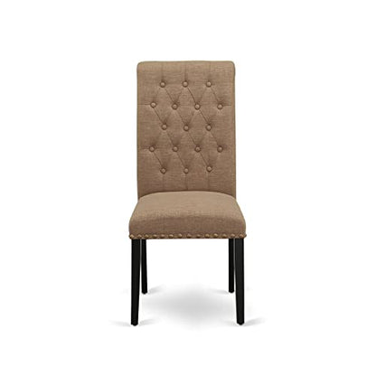 East West Furniture DLBR3-BLK-17 3 Piece Dining Room Furniture Set Contains a Round Dining Table with Dropleaf and 2 Light Sable Linen Fabric Upholstered Chairs, 42x42 Inch, Black - color: Dlbr3-blk-17