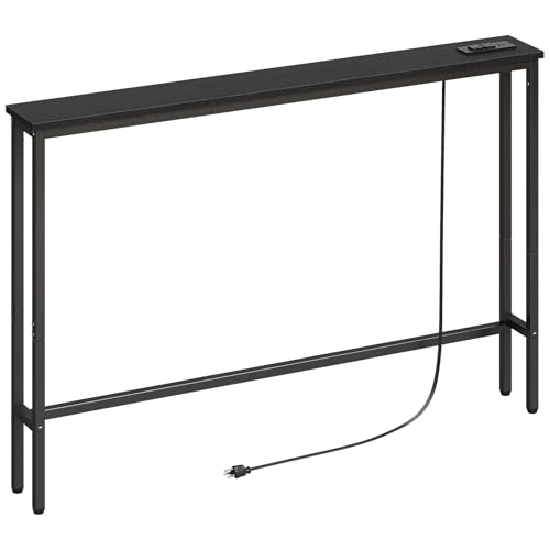 ELYKEN 47.2" Narrow Console Table with Outlet, Sofa Table Behind Couch | Extra Long Skinny Entryway Tables with Charging Station for Living Room, Hallway, 5.9 x 47.2 x 29.5in, Black - color: Black, size: 5.9"DX47.2"WX29.5"H