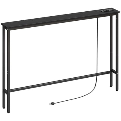 ELYKEN 47.2" Narrow Console Table with Outlet, Sofa Table Behind Couch | Extra Long Skinny Entryway Tables with Charging Station for Living Room, Hallway, 5.9 x 47.2 x 29.5in, Black - color: Black, size: 5.9"DX47.2"WX29.5"H