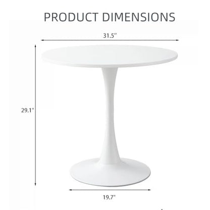 Small Round Dining Table 32" Tulip Table with Metal Pedestal, White | Tulip Table with Metal Pedestal & Thick MDF Top, Mid Century Small Bistro Table for Kitchen & Living Room - color: White-b, size: 31.5"D x 31.5"W x 29.1"H