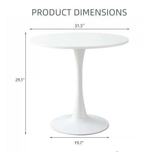 Small Round Dining Table 32" Tulip Table with Metal Pedestal, White | Tulip Table with Metal Pedestal & Thick MDF Top, Mid Century Small Bistro Table for Kitchen & Living Room - color: White-b, size: 31.5"D x 31.5"W x 29.1"H