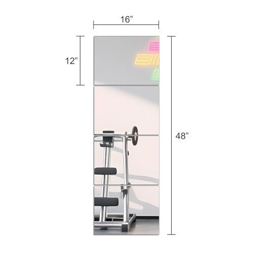 Full Length Mirror Tiles, 16" x 12" x 4PCS Home Gym Mirror for Wall, Glass | Frameless Wall Mounted Mirror for Garage, Bedroom, Living Room, Over The Door - size: 16"x12"-4pcs