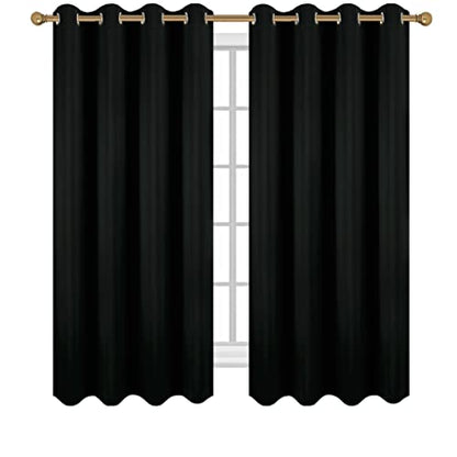 Diraysid Black Grommet Blackout Curtains for Bedroom Thermal Insulated Room Darkening Curtains Drapes, 52 x 63, 2 Panels - color: Black, size: 52"W x 63"L (Pack of 2)
