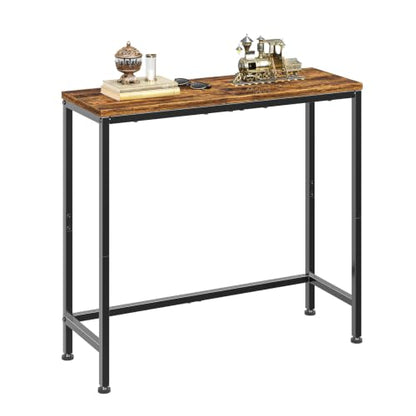 Simple Trending Narrow Side Table, 29.8" Console Table, Rustic Brown | Slim Entryway Table, Metal Frame, Adjustable Feet Pads, Industrial Style Behind Couch Table, for Entryway, Living Room - size: 1-Tier Sofa Table