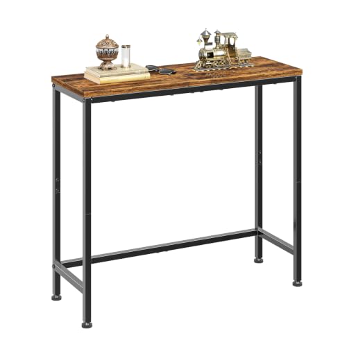Simple Trending Narrow Side Table, 29.8" Console Table, Rustic Brown | Slim Entryway Table, Metal Frame, Adjustable Feet Pads, Industrial Style Behind Couch Table, for Entryway, Living Room - size: 1-Tier Sofa Table
