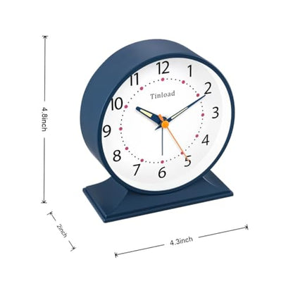Tinload 4.5" Antique Retro Analog Alarm Clock, Small Silent Bedside Desk Clock with Manual Light, Battery Operated, Snooze, for Living Room, Bedroom, Bedside, Desk(Blue) - color: Blue