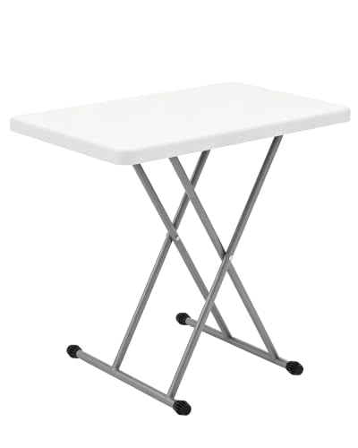 Folding Table 30 Inch, Heavy Duty Adjustable Height TV Tray Portable Plastic Small Foldable Table Indoor Outdoor for Laptop, Camping, Picnic and Dining, White