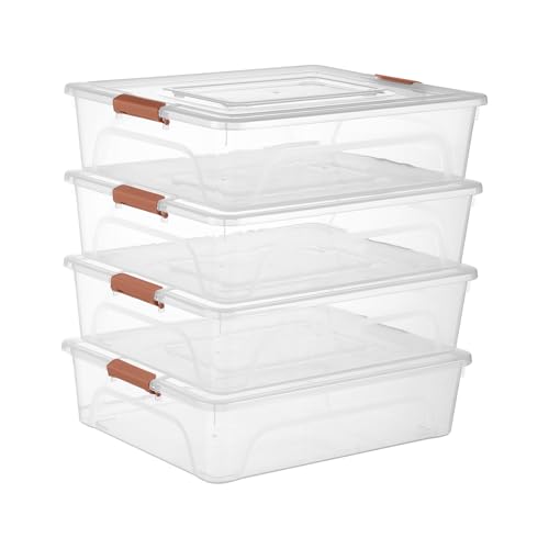4 Pack Clear Plastic Storage Bins with Brown Lids Stackable Storage Box | Multifunctional Design,Stackable,See Through,Versatile Organization,Space-Saving,Durable,Dust Protection - size: Large 4Pack Brown