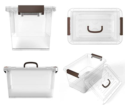 WYT 6-Pack Clear 7 Quart Storage Latch Box/Bins, Plastic Stackable Latching Box with Brown Handle and Lid, Multi-Purpose, 7 Litre - size: 7qt - 6 pack
