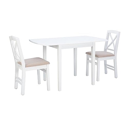 Torino Three Piece Drop Leaf Dining Set in White with Beige Upholstered Seats by Linon - color: White Set