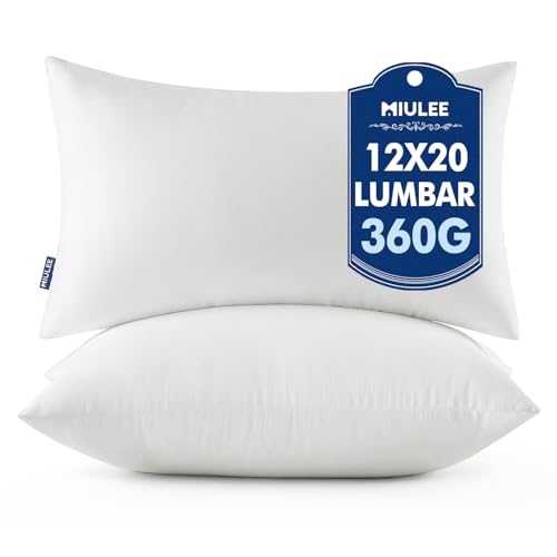MIULEE 12x20 Throw Pillows Inserts 2 Pack, Decorative Pillows for Couch Bed | 100% Virgin Filling, Full and Fluffy, Lumbar, Back and Neck Support - size: 12x20 Inch