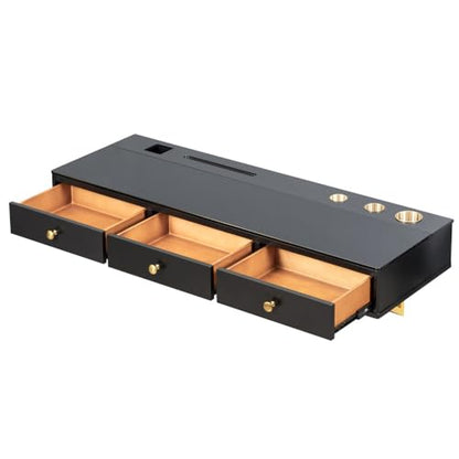 47" Floating Shelf with Drawer, Multi-Purpose Wall-Mounted Vanity Table, Mounted Desk, Floating Table for Bedroom, Bathroom, Hairdressers, Black and Golden (Black + MDF+Glass + 3 Drawers)