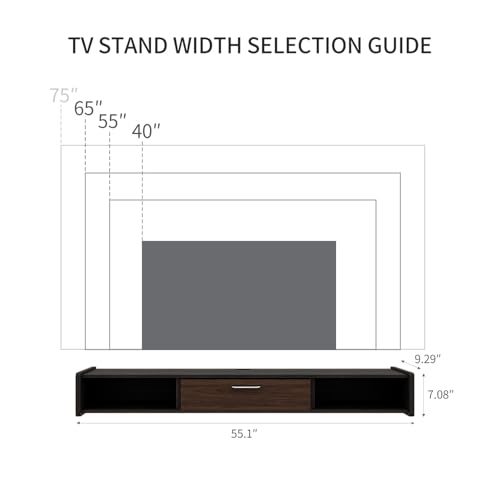 55'' Floating TV Stand,Wall Mounted TV Console,Walnut | Floating TV Cabinet, Under TV Shelf for Bedroom Living Room - color: Walnut, size: 55 IN