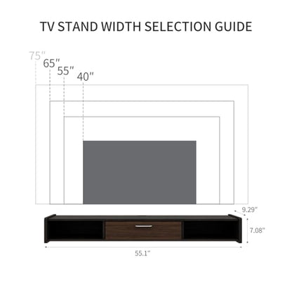 55'' Floating TV Stand,Wall Mounted TV Console,Walnut | Floating TV Cabinet, Under TV Shelf for Bedroom Living Room - color: Walnut, size: 55 IN
