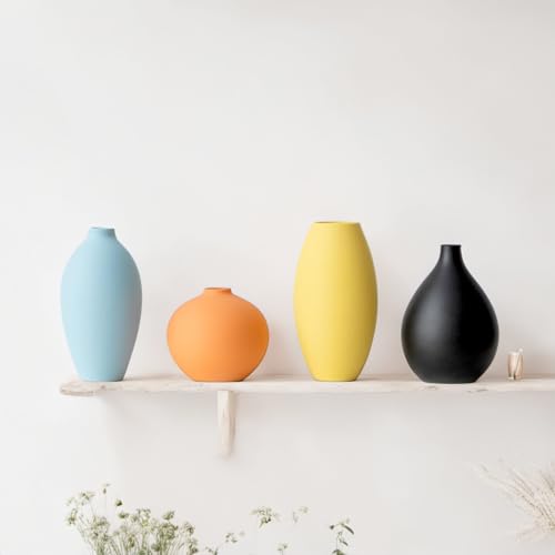 Small Ceramic Matte Vase Set 4 for Modern Home Decor Flower Decoration Office,Bookdesk, Bookshelf, Centerpieces, Tables, Living Room, Dining Table, Bedroom Shelf Entryway Ornament Gift - size: Vase Set 4 S2