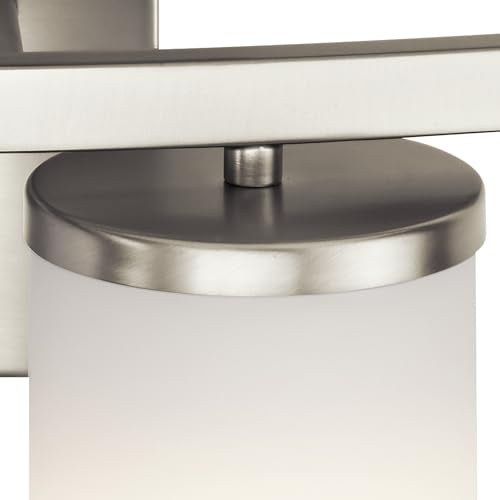 Kichler Crosby 2-Light Bathroom Vanity Light, Brushed Nickel | Satin etched cased opal glass vanity light for modern bathrooms (15" x 8.75" x 15"), 45496NI - color: Brushed Nickel, size: 2 Light, style: Satin Etched Cased Opal Glass
