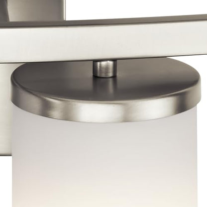 Kichler Crosby 2-Light Bathroom Vanity Light, Brushed Nickel | Satin etched cased opal glass vanity light for modern bathrooms (15" x 8.75" x 15"), 45496NI - color: Brushed Nickel, size: 2 Light, style: Satin Etched Cased Opal Glass