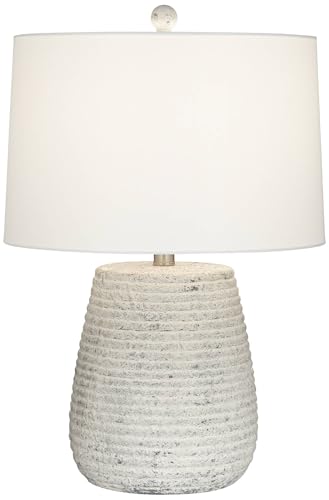 360 Lighting 23" High Small Mid Century Modern Coastal Accent Table Lamp Handcrafted Sandstone Finish Ceramic Single White Shade Living Room Bedroom Bedside Nightstand House Office Colors May Vary