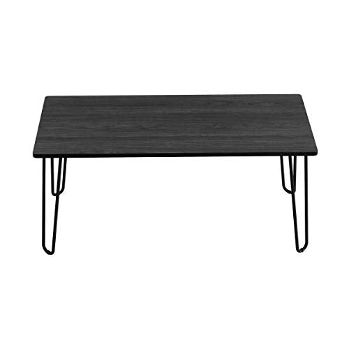 Lavish Home Small Space Coffee Table with Hairpin Legs – Minimalist Industrial Living Room Table with Woodgrain-Look Top and Steel Legs (Black) - color: Black Woodgrain