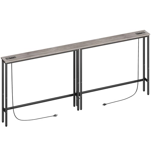 ELYKEN 78.8'' Narrow Console Table with Outlet, Sofa Table Behind Couch | Skinny Entryway Tables with Charging Station for Living Room, Hallway, 5.9 x 78.8 x 29.5in, Gray - color: Grey, size: 5.9"DX78.8"WX29.5"H