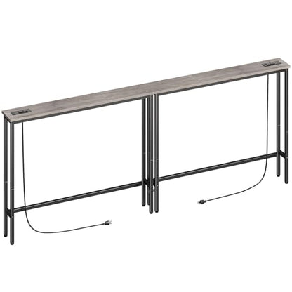 ELYKEN 78.8'' Narrow Console Table with Outlet, Sofa Table Behind Couch | Skinny Entryway Tables with Charging Station for Living Room, Hallway, 5.9 x 78.8 x 29.5in, Gray - color: Grey, size: 5.9"DX78.8"WX29.5"H