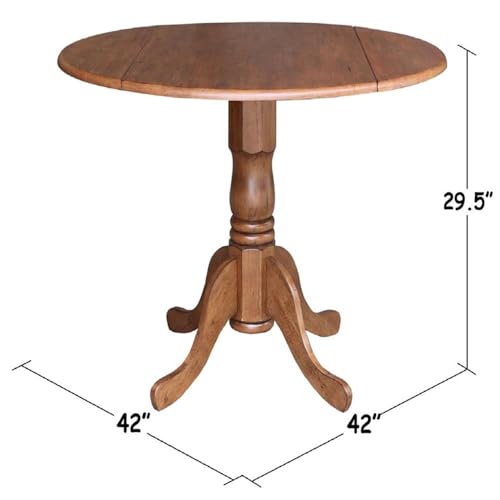 IC INTERNATIONAL CONCEPTS 42" Round Solid Wood Dual Drop Leaf Pedestal Table in Oak Finish - color: Distressed Oak