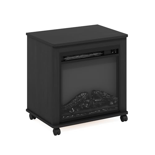 Furinno Jensen Side Table, Fireplace End Table with Wheels, Electric Fireplace Night Stand, Bedside Table, for Living Room, Bedroom, Americano - color: Americano, size: Fireplace with Wheels