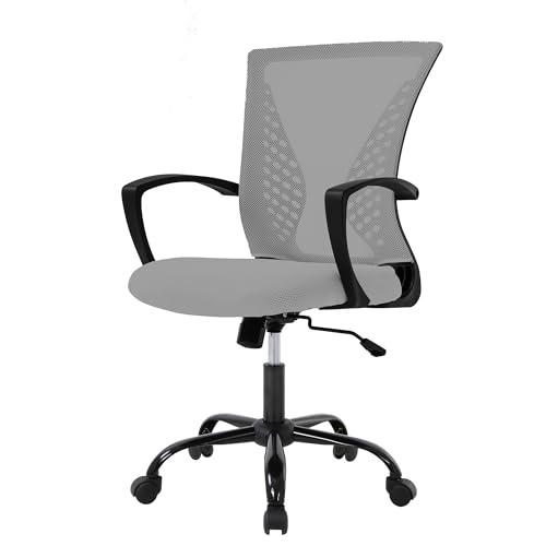FDW Home Office Chair Mid Back PC Swivel Lumbar Support Adjustable Desk Task Computer Ergonomic Comfortable Mesh Chair with Armrest (Grey) - color: Grey
