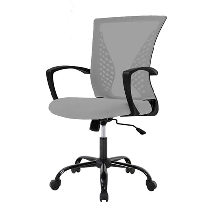 FDW Home Office Chair Mid Back PC Swivel Lumbar Support Adjustable Desk Task Computer Ergonomic Comfortable Mesh Chair with Armrest (Grey) - color: Grey