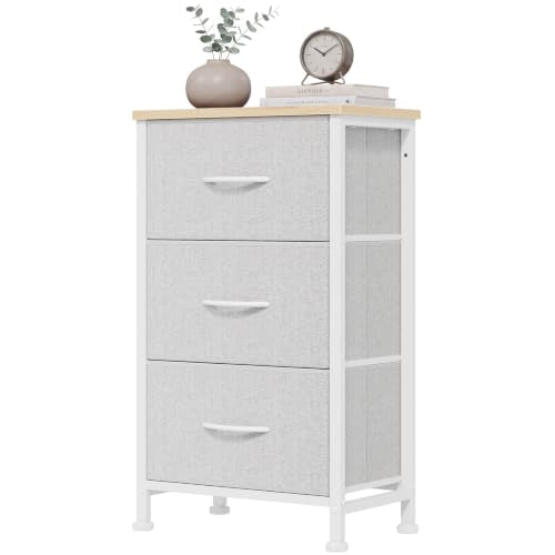 OLIXIS 3 Drawer Dresser for Bedroom, Small Night Stand Chest of Drawers | Bedside Table with Metal Frame, Removable Fabric Bins Storage Organizer for Closet, Light Grey - color: Light Grey
