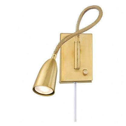 Lido Gold Gooseneck Plug-In LED Reading Wall Lamps Set of 2 Modern | Warm Metal Adjustable Arm for Bedroom Bathroom Vanity Living Room Home Hallway Dining Family Kitchen House